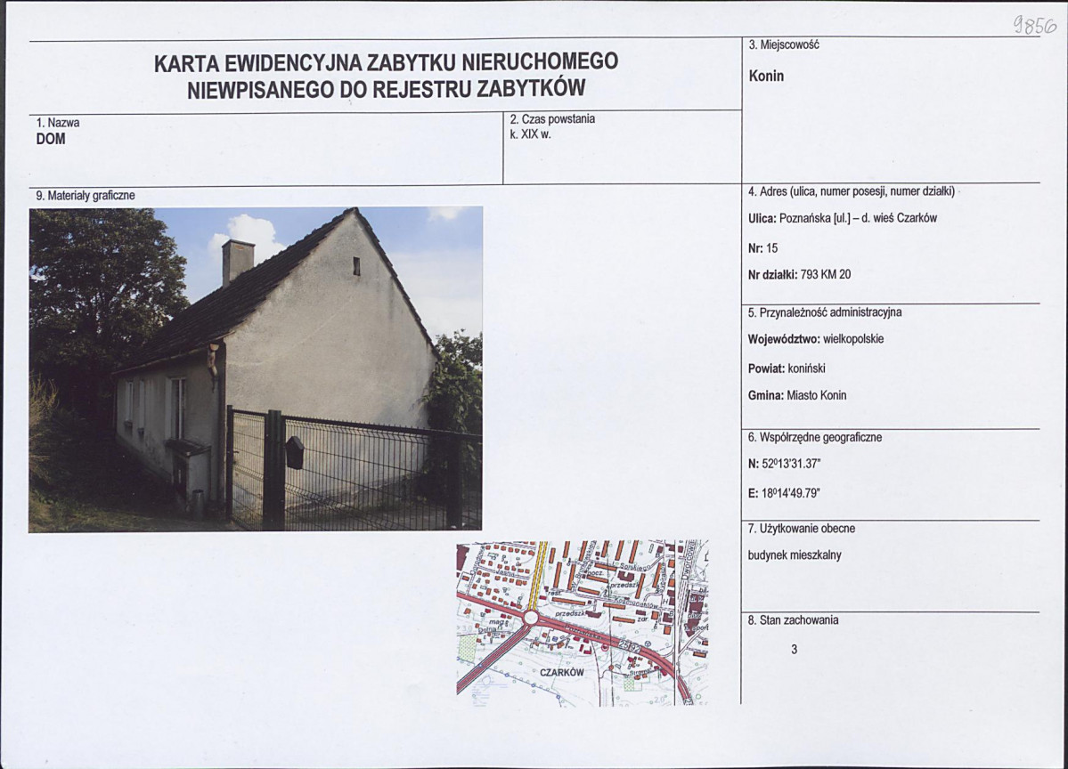 Karta obiektu niewpisanego do rejestru, skan nr 1