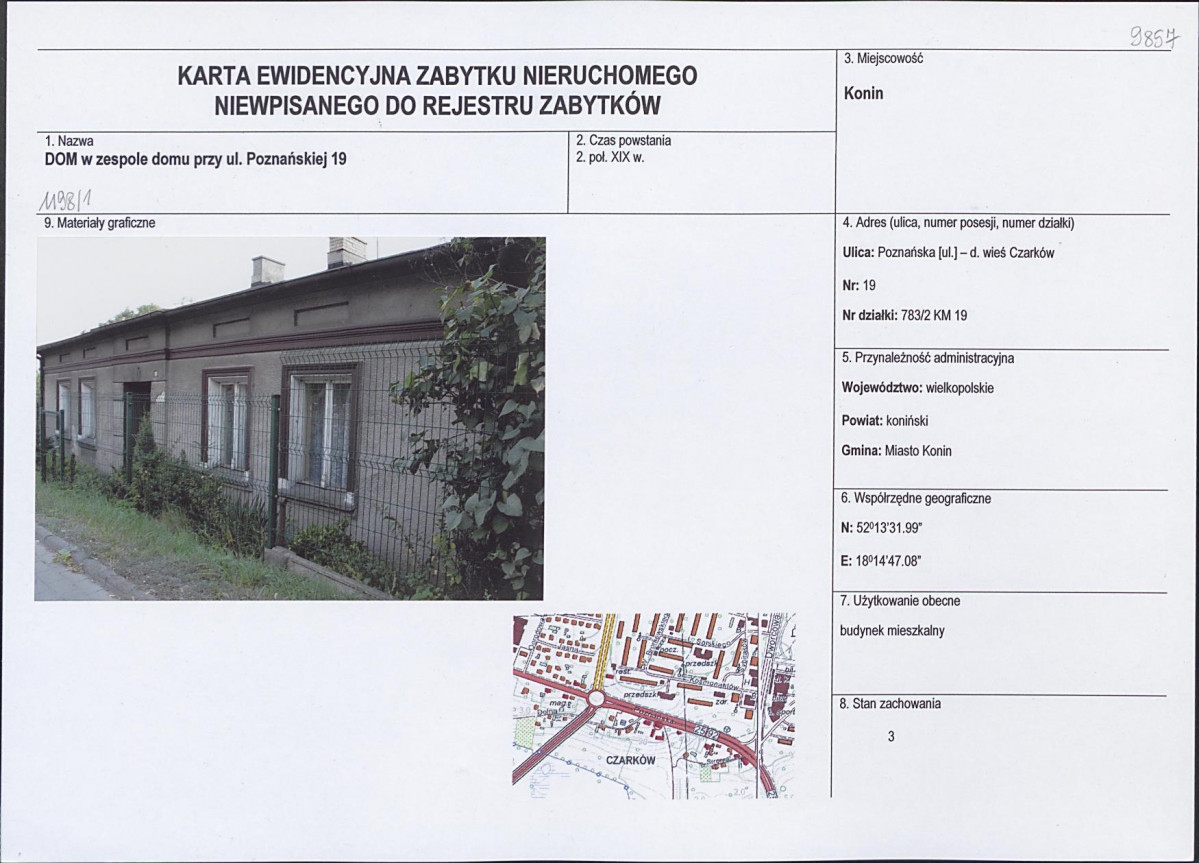 Karta obiektu niewpisanego do rejestru, skan nr 1