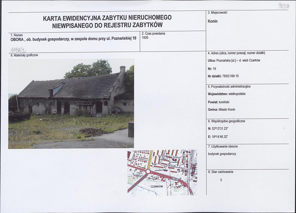 Karta obiektu niewpisanego do rejestru, skan nr 1