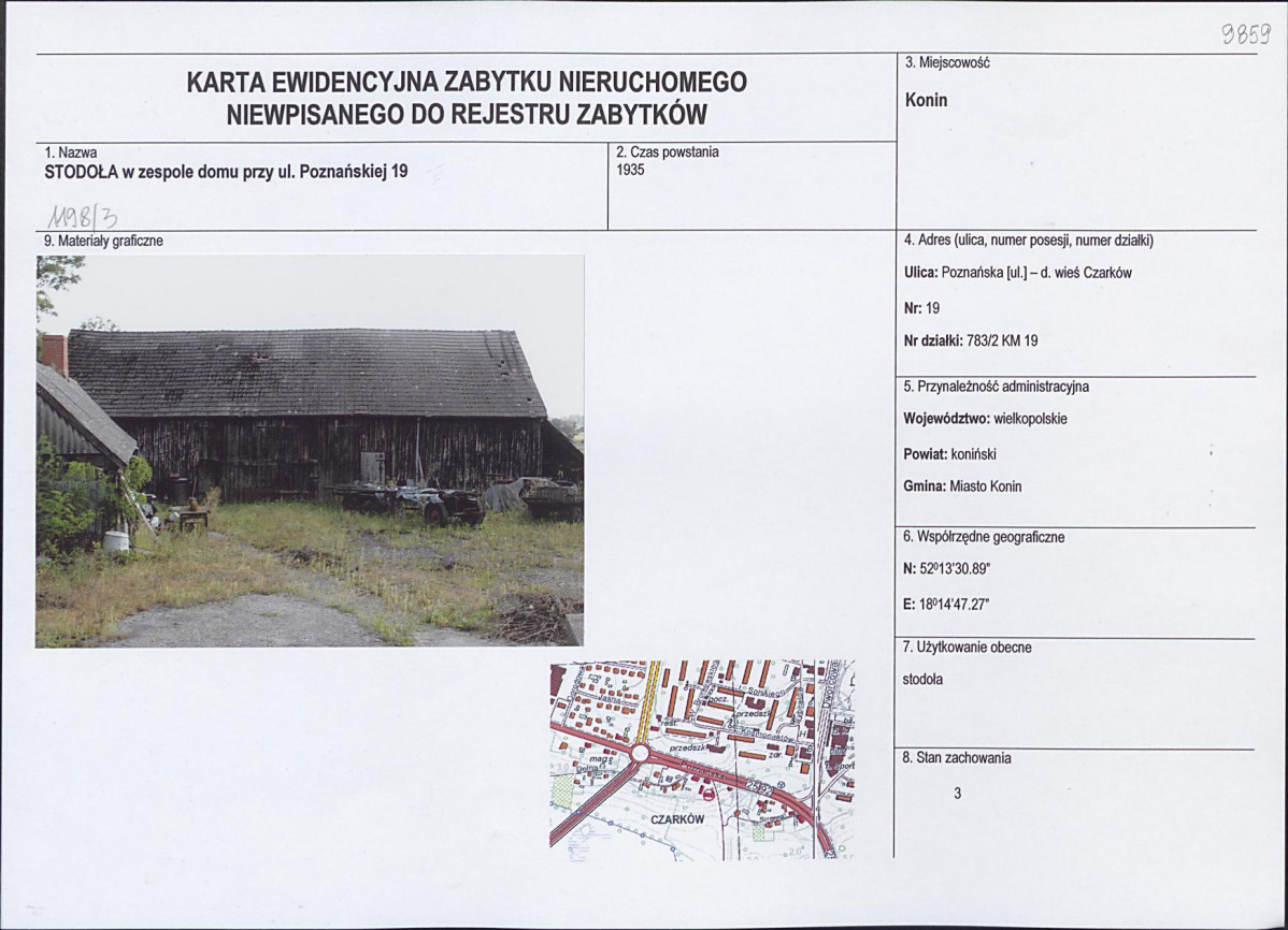 Karta obiektu niewpisanego do rejestru, skan nr 1