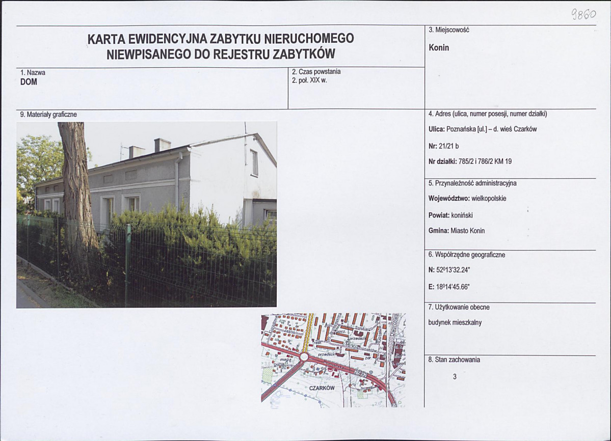 Karta obiektu niewpisanego do rejestru, skan nr 1
