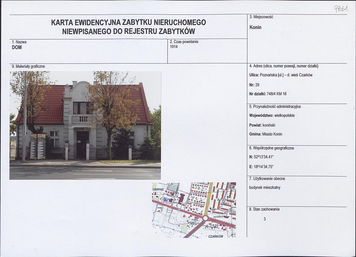 Karta obiektu niewpisanego do rejestru, skan nr 1