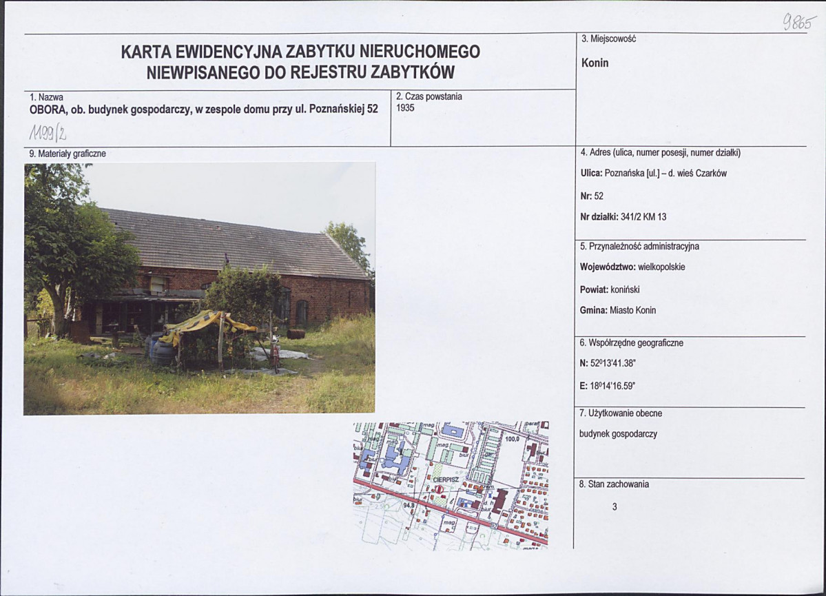 Karta obiektu niewpisanego do rejestru, skan nr 1
