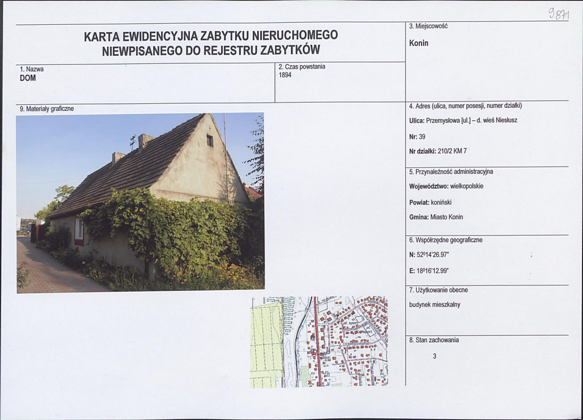 Karta obiektu niewpisanego do rejestru, skan nr 1