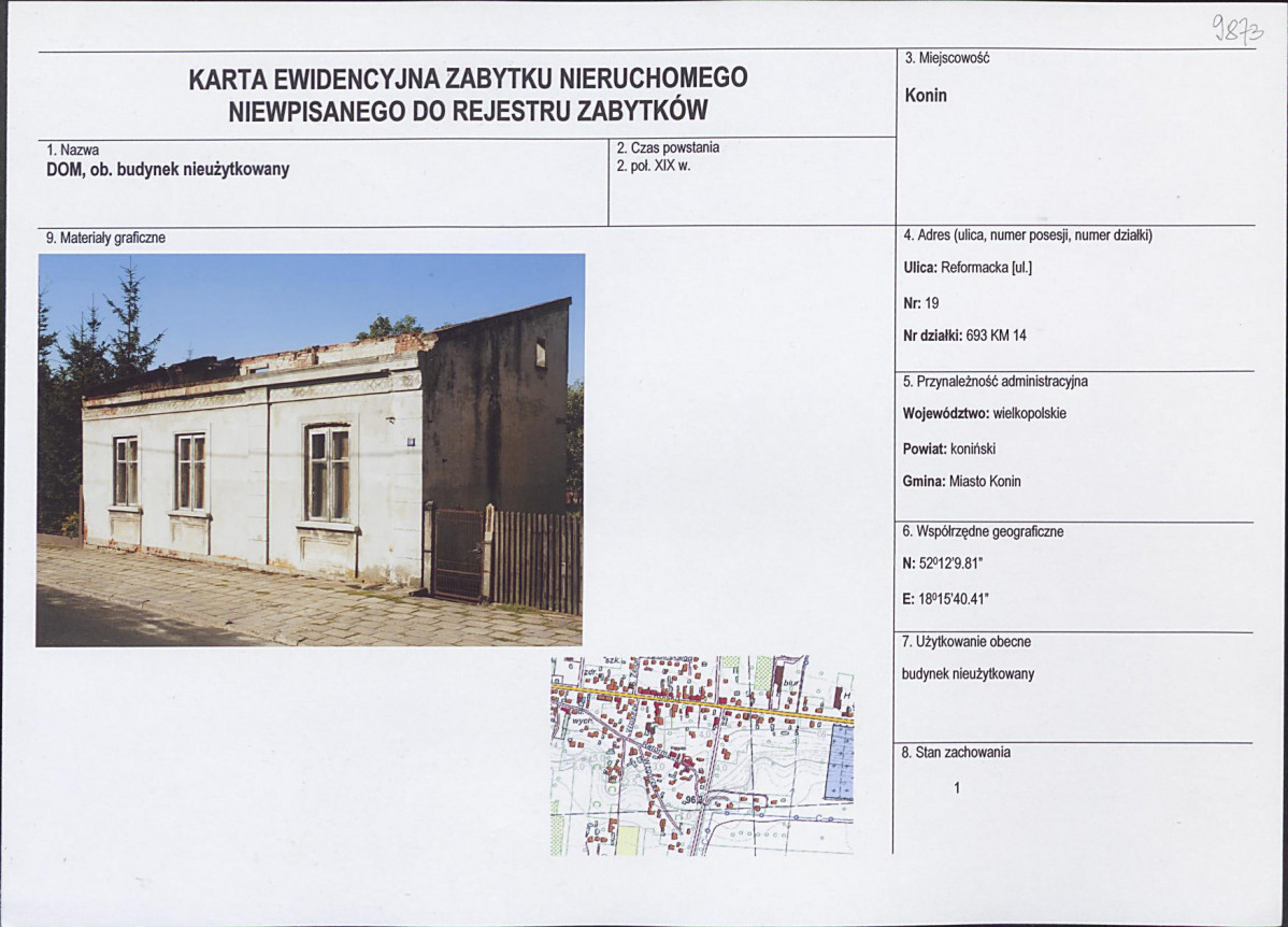 Karta obiektu niewpisanego do rejestru, skan nr 1
