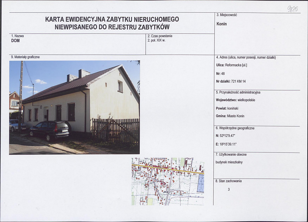 Karta obiektu niewpisanego do rejestru, skan nr 1