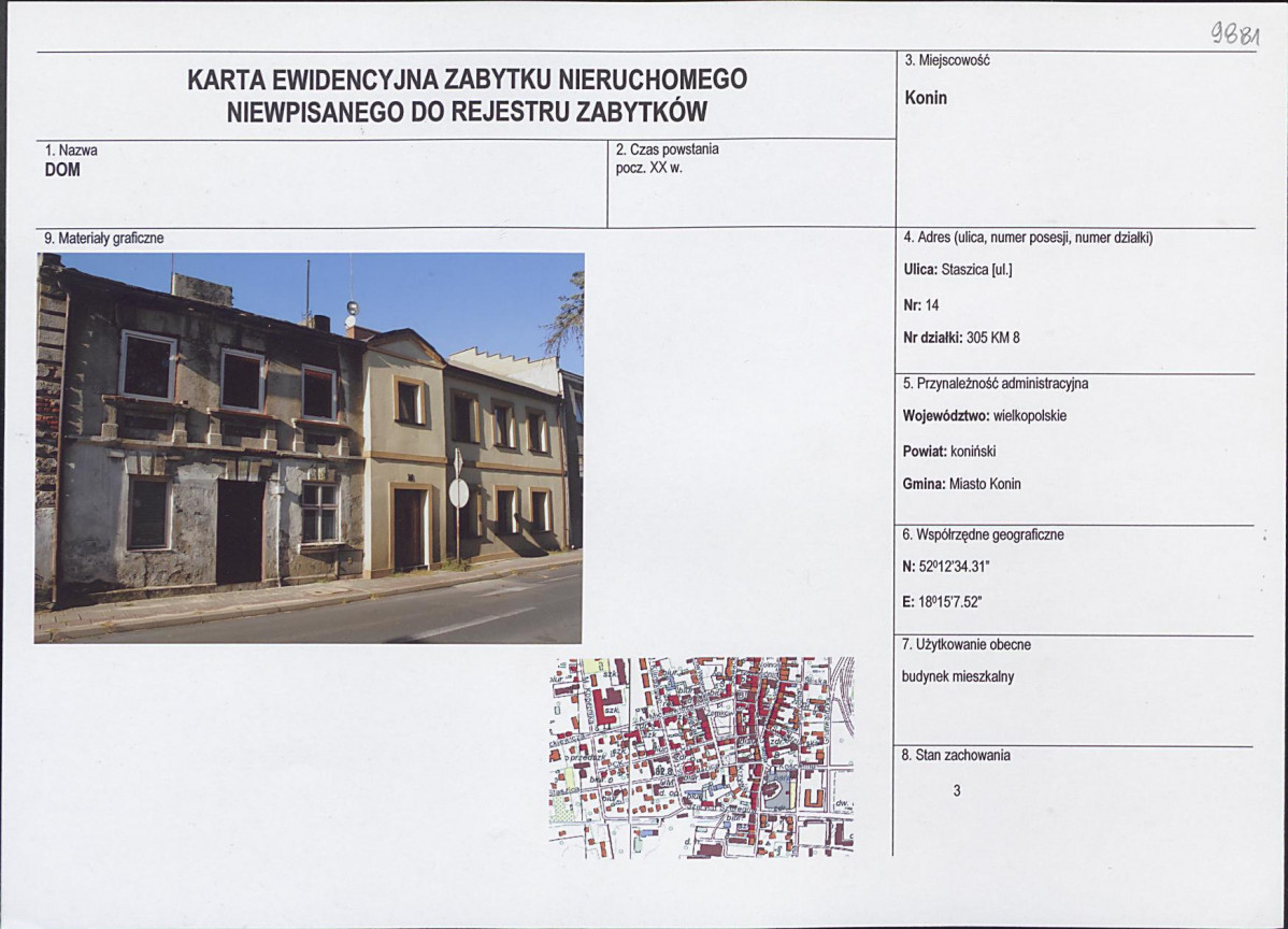 Karta obiektu niewpisanego do rejestru, skan nr 1