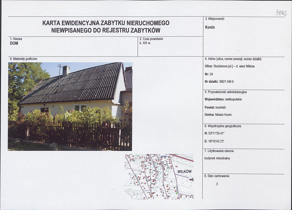 Karta obiektu niewpisanego do rejestru, skan nr 1