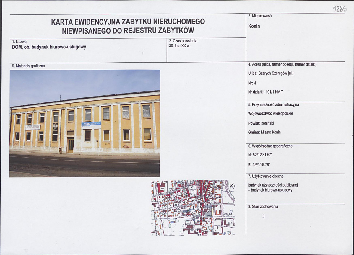 Karta obiektu niewpisanego do rejestru, skan nr 1