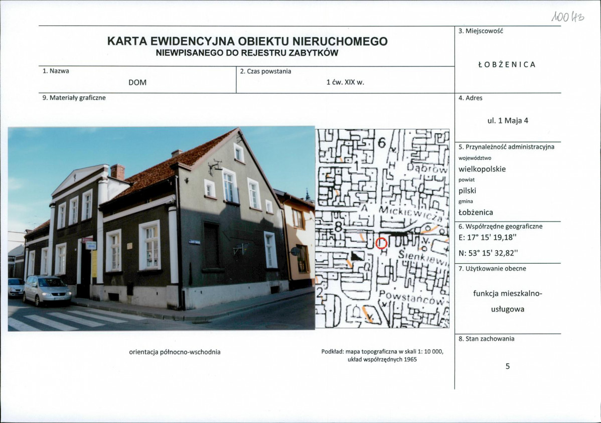 Karta obiektu niewpisanego do rejestru, skan nr 1