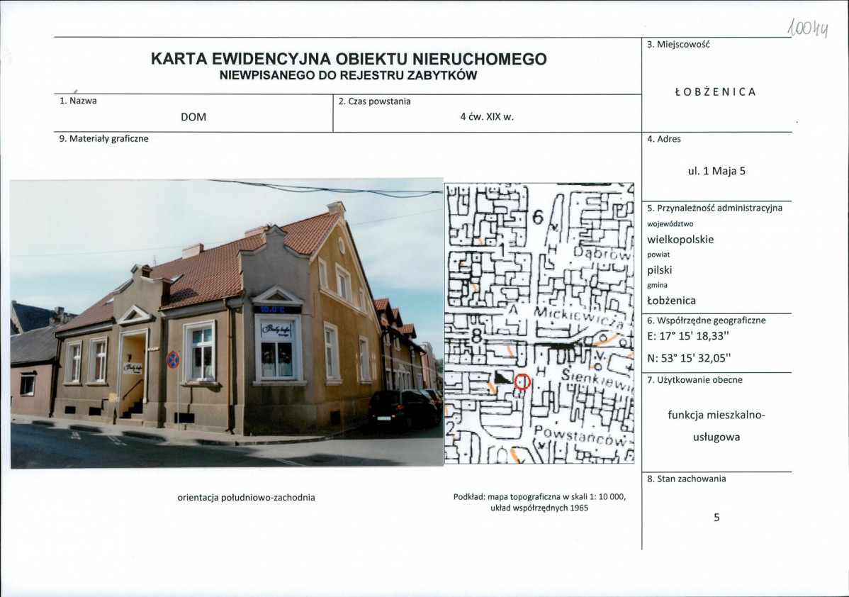 Karta obiektu niewpisanego do rejestru, skan nr 1