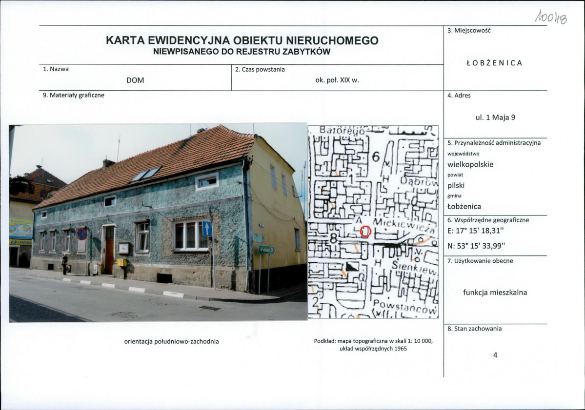 Karta obiektu niewpisanego do rejestru, skan nr 1