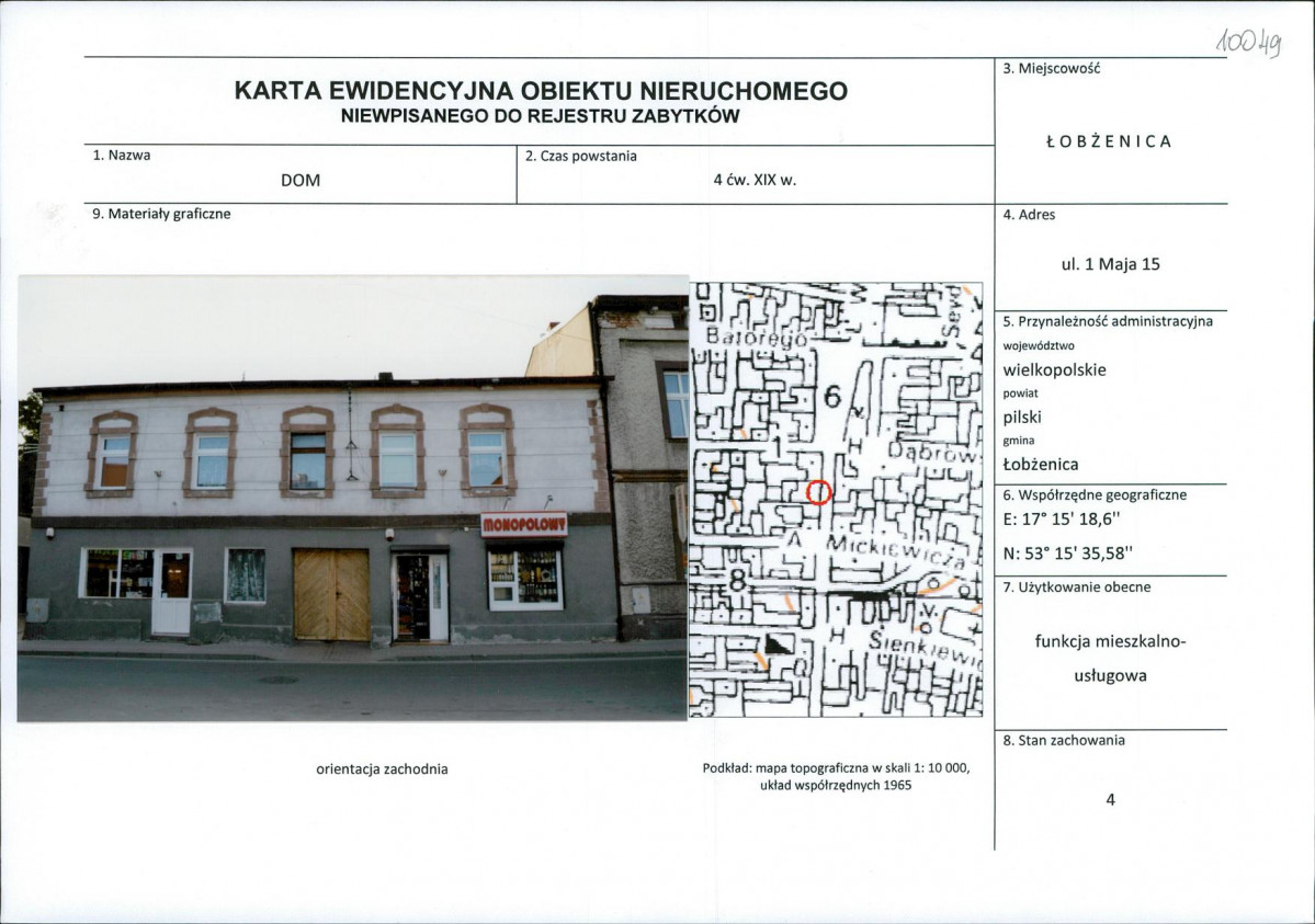 Karta obiektu niewpisanego do rejestru, skan nr 1