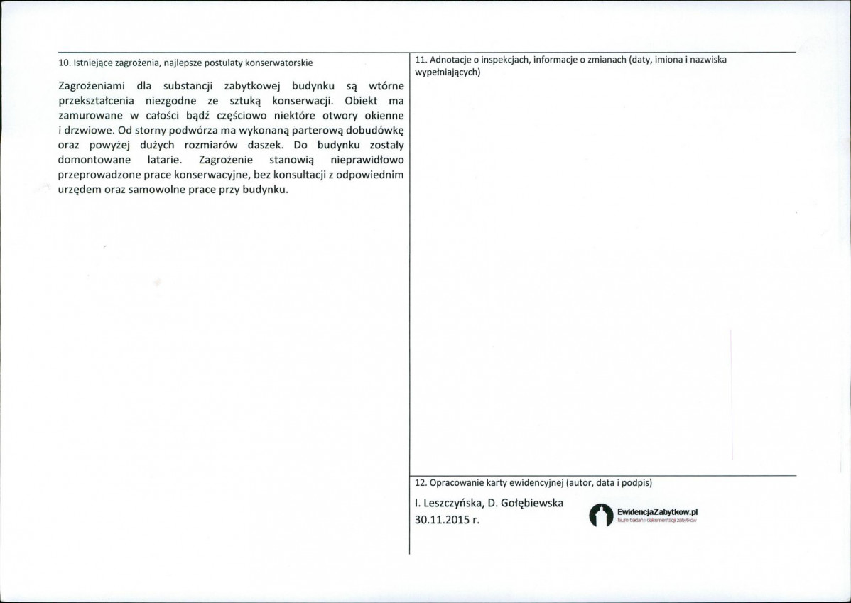 Karta obiektu niewpisanego do rejestru, skan nr 2