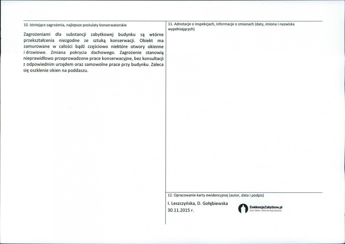 Karta obiektu niewpisanego do rejestru, skan nr 2