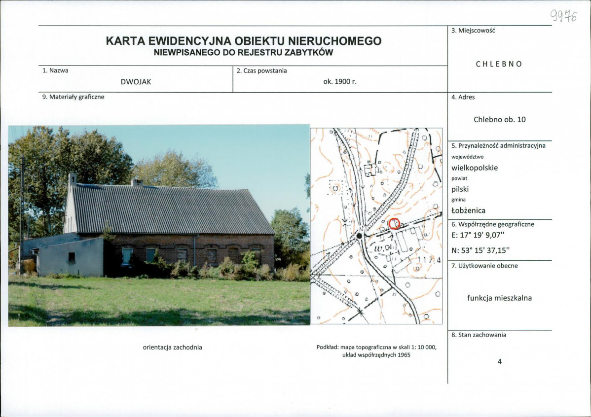 Karta obiektu niewpisanego do rejestru, skan nr 1