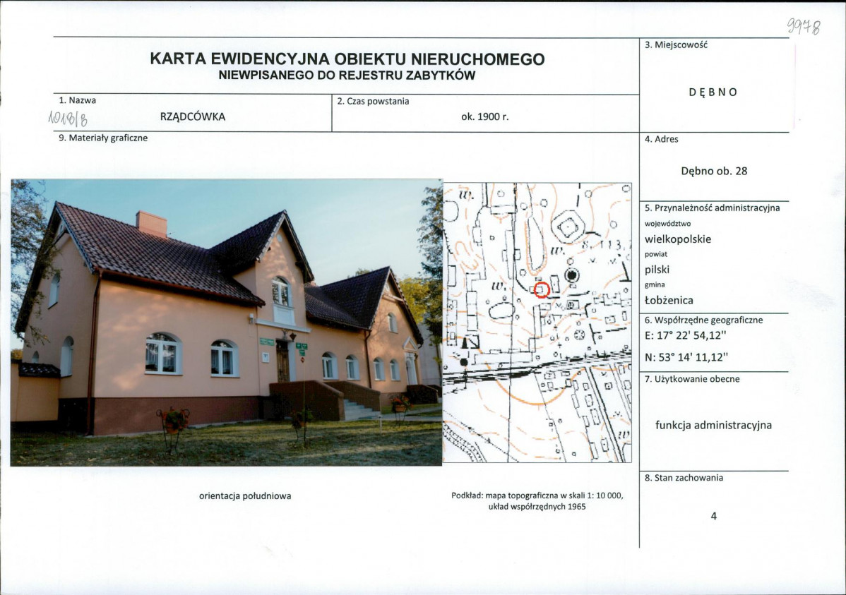 Karta obiektu niewpisanego do rejestru, skan nr 1