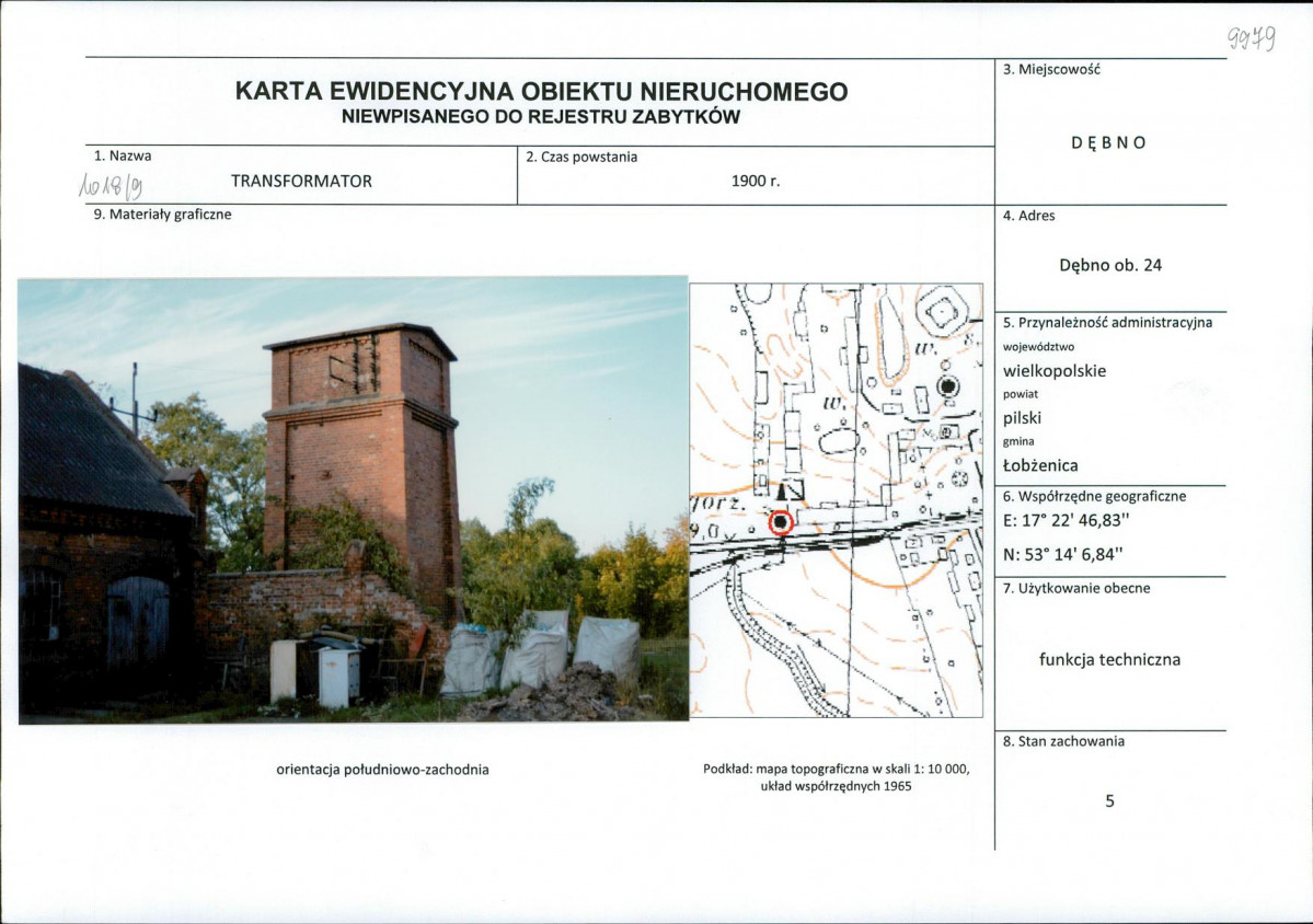 Karta obiektu niewpisanego do rejestru, skan nr 1