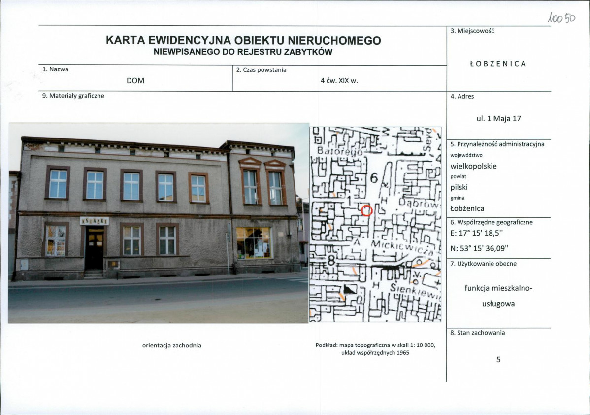 Karta obiektu niewpisanego do rejestru, skan nr 1