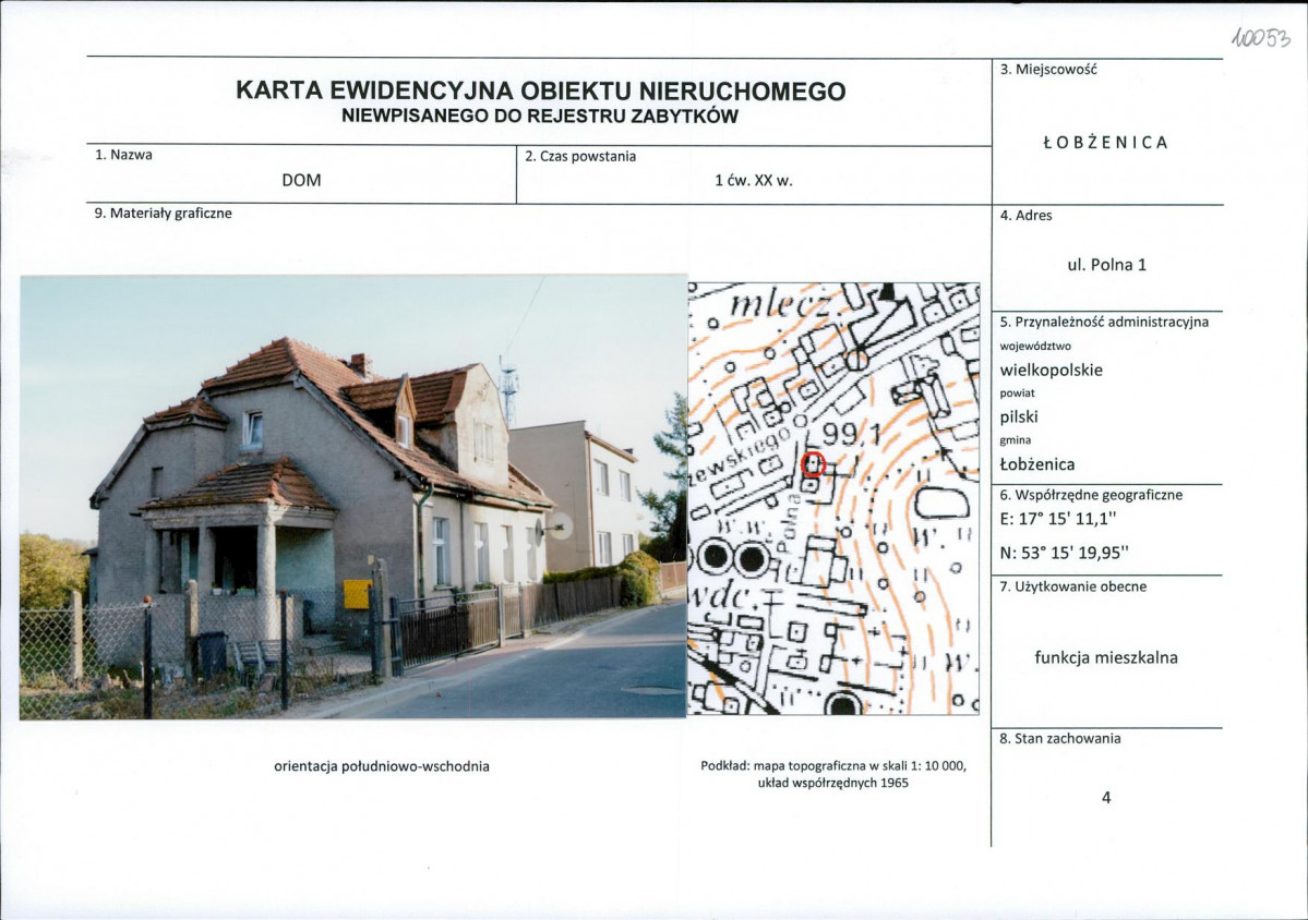 Karta obiektu niewpisanego do rejestru, skan nr 1