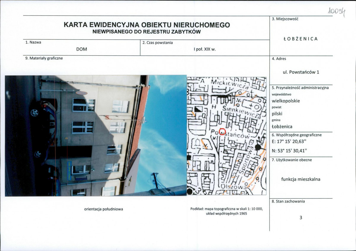 Karta obiektu niewpisanego do rejestru, skan nr 1