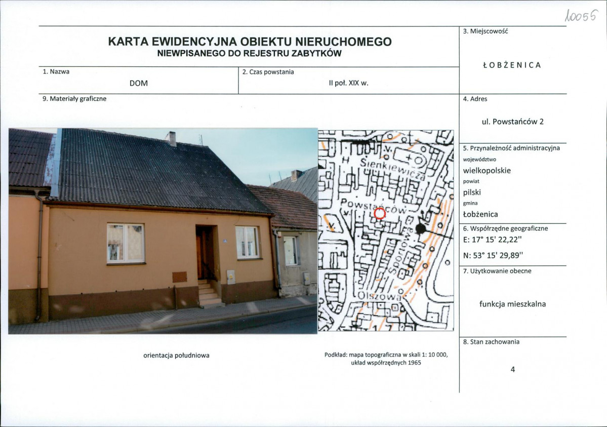 Karta obiektu niewpisanego do rejestru, skan nr 1