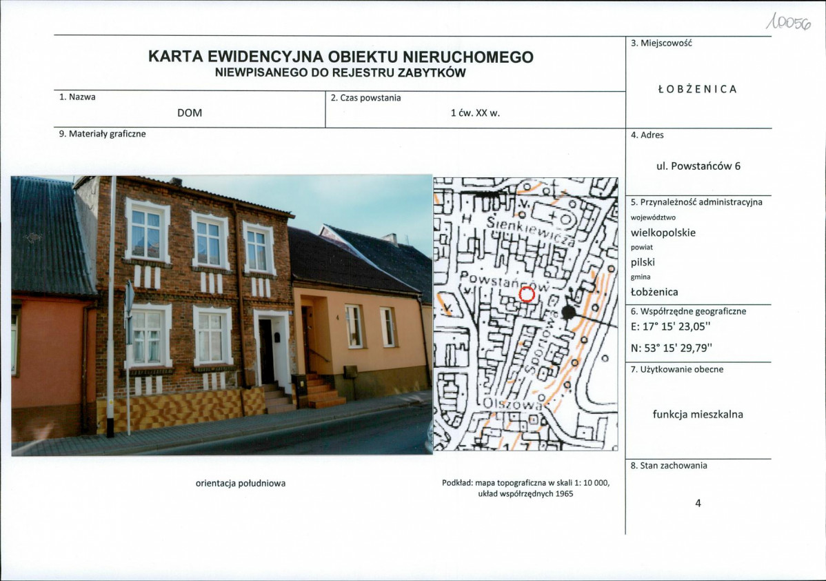 Karta obiektu niewpisanego do rejestru, skan nr 1