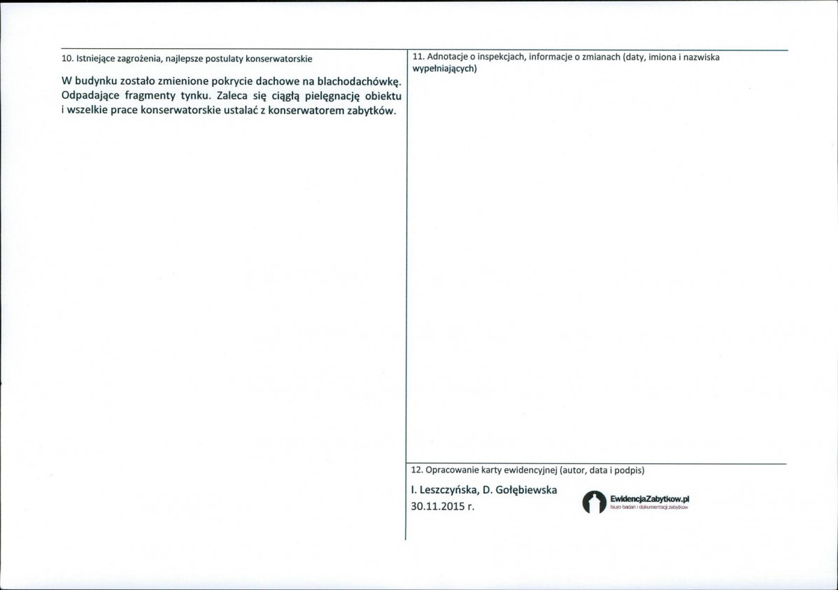Karta obiektu niewpisanego do rejestru, skan nr 2