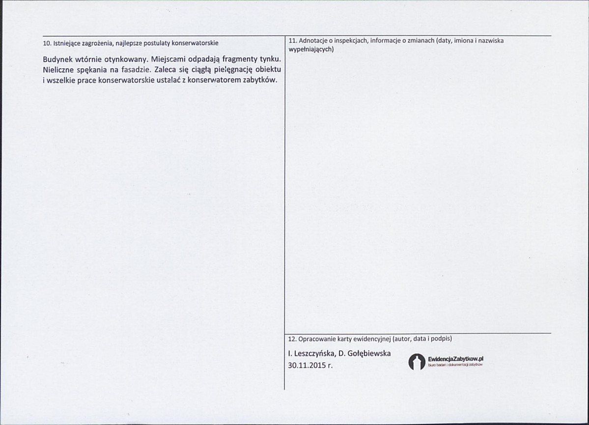 Karta obiektu niewpisanego do rejestru, skan nr 2