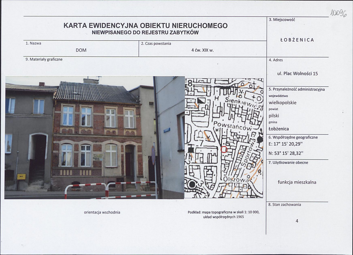 Karta obiektu niewpisanego do rejestru, skan nr 1