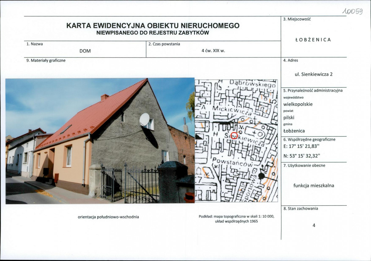 Karta obiektu niewpisanego do rejestru, skan nr 1