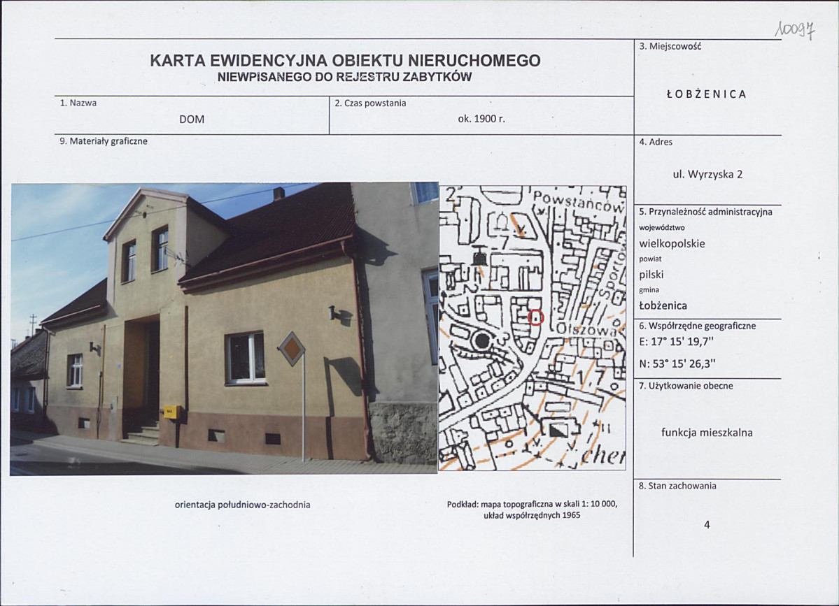 Karta obiektu niewpisanego do rejestru, skan nr 1