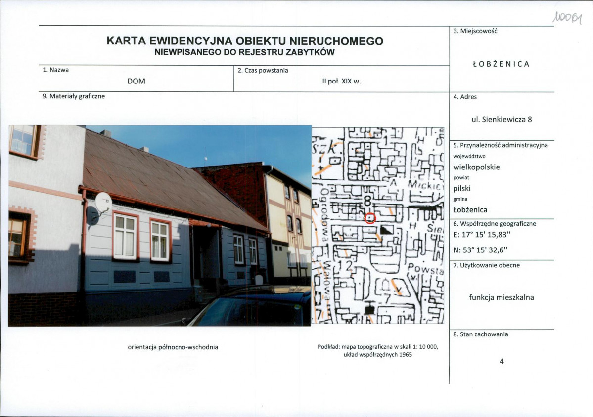 Karta obiektu niewpisanego do rejestru, skan nr 1