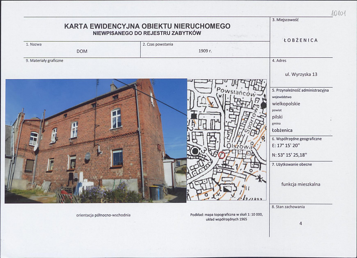 Karta obiektu niewpisanego do rejestru, skan nr 1