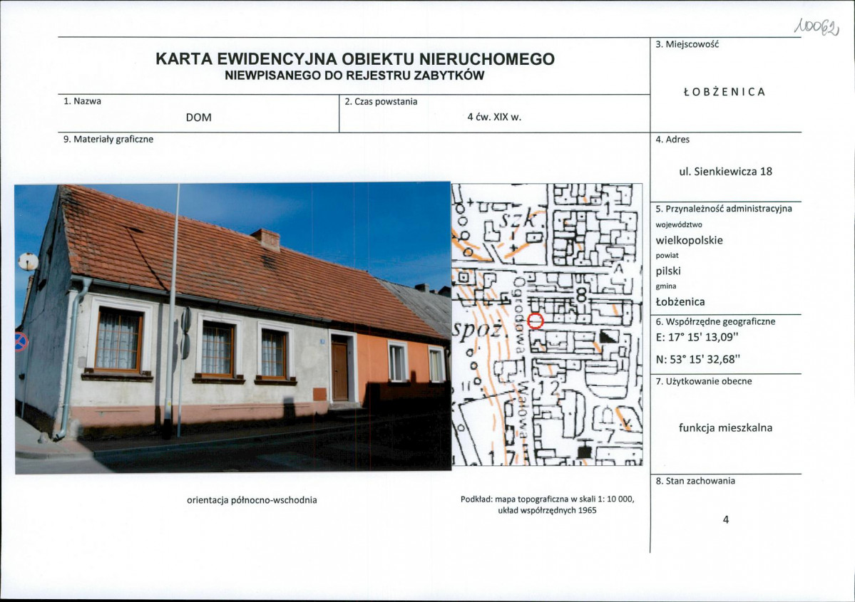 Karta obiektu niewpisanego do rejestru, skan nr 1