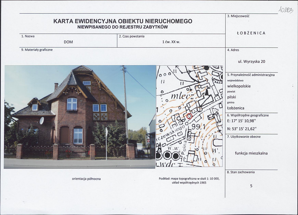 Karta obiektu niewpisanego do rejestru, skan nr 1