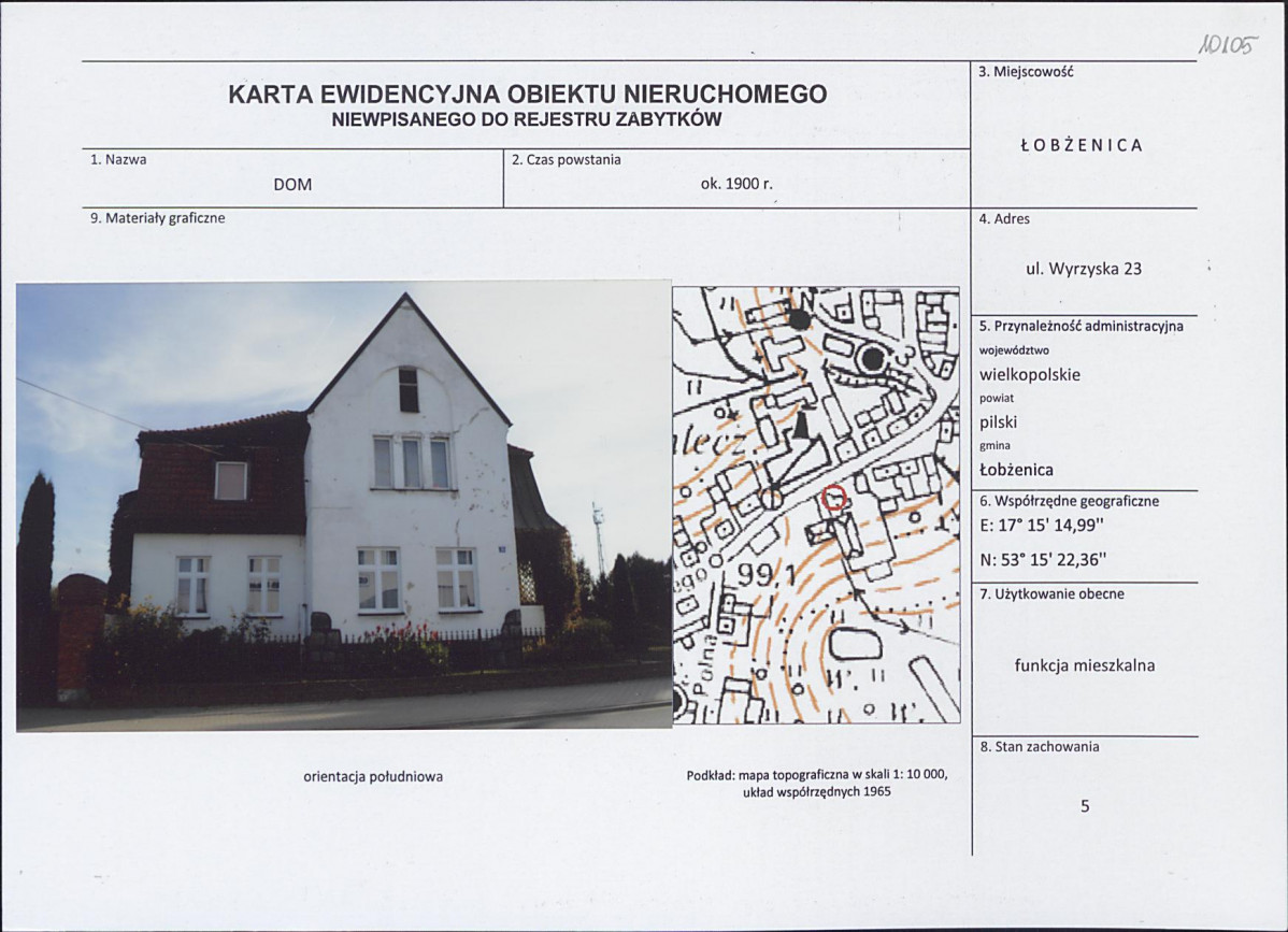 Karta obiektu niewpisanego do rejestru, skan nr 1