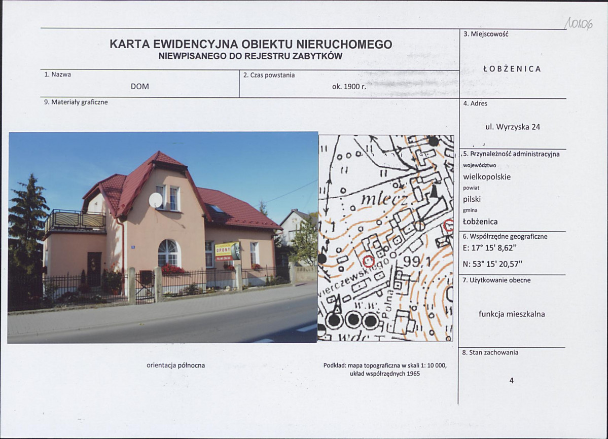 Karta obiektu niewpisanego do rejestru, skan nr 1