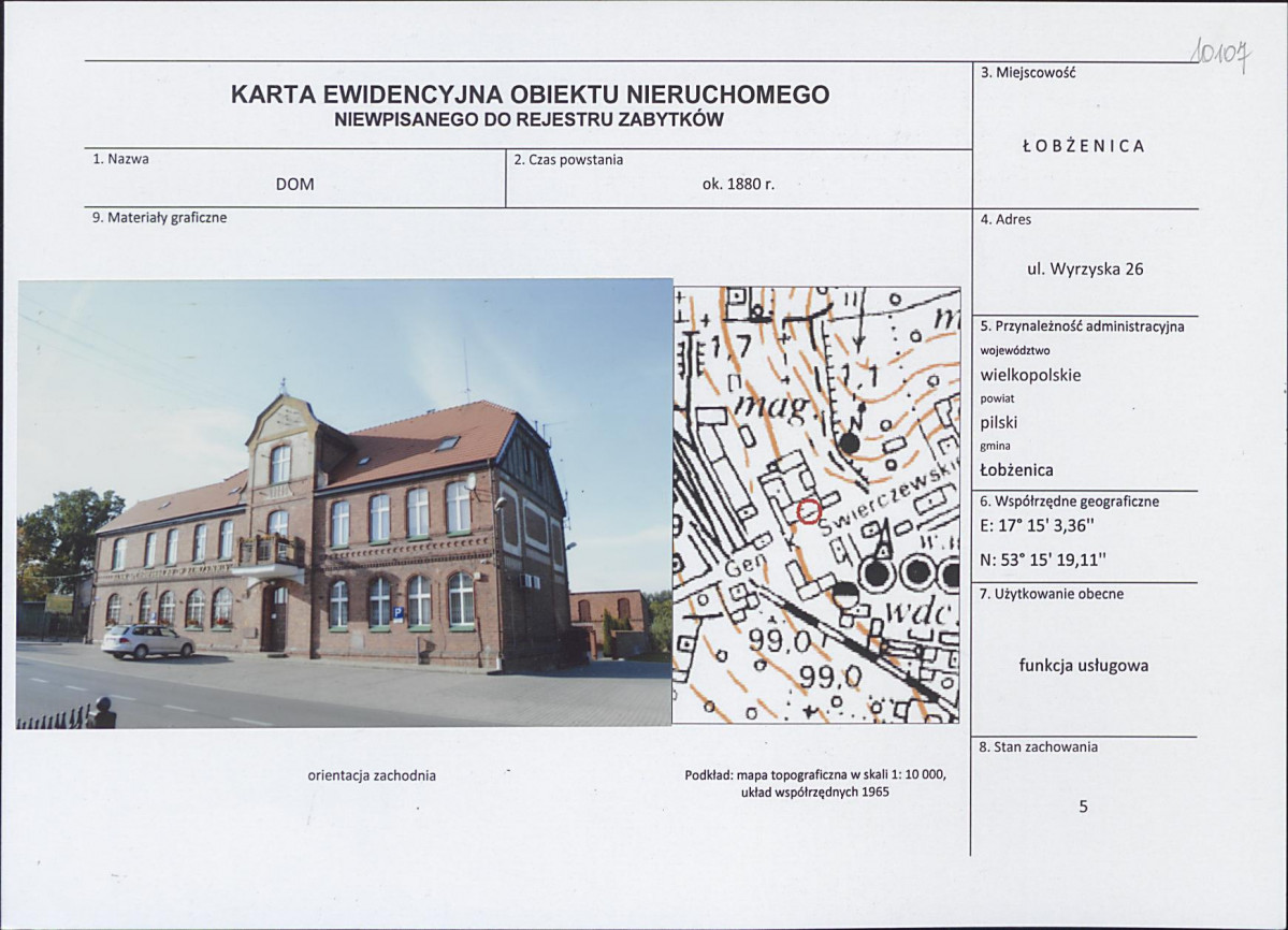 Karta obiektu niewpisanego do rejestru, skan nr 1