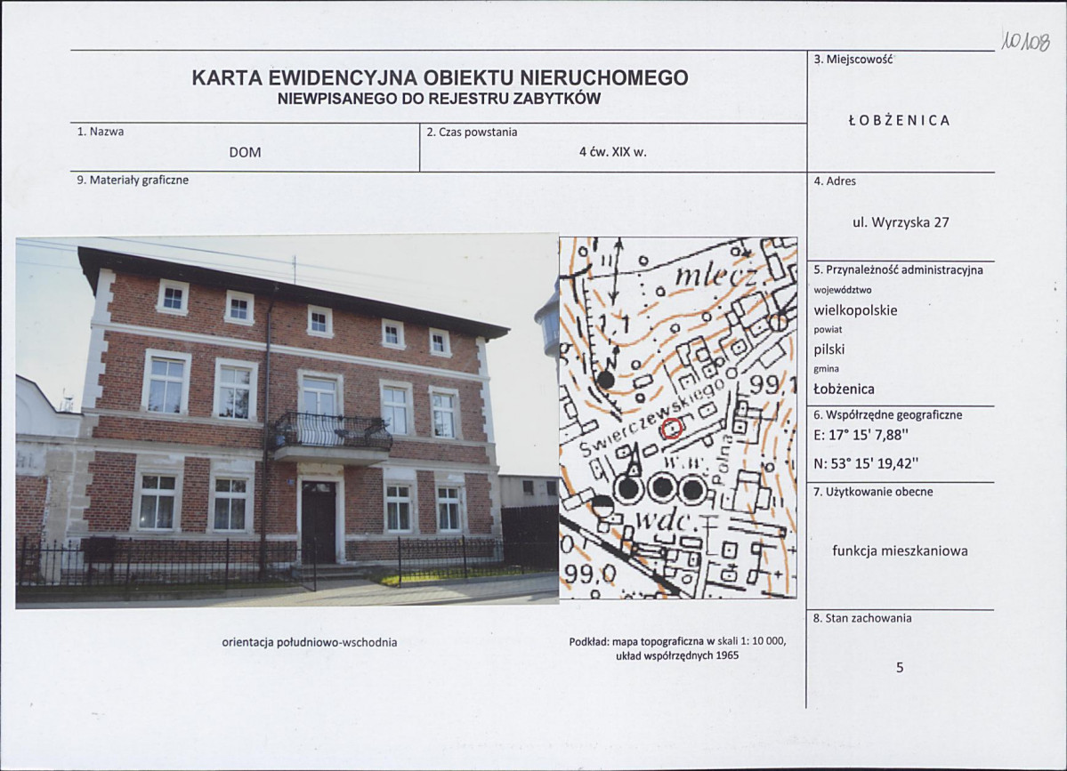 Karta obiektu niewpisanego do rejestru, skan nr 1