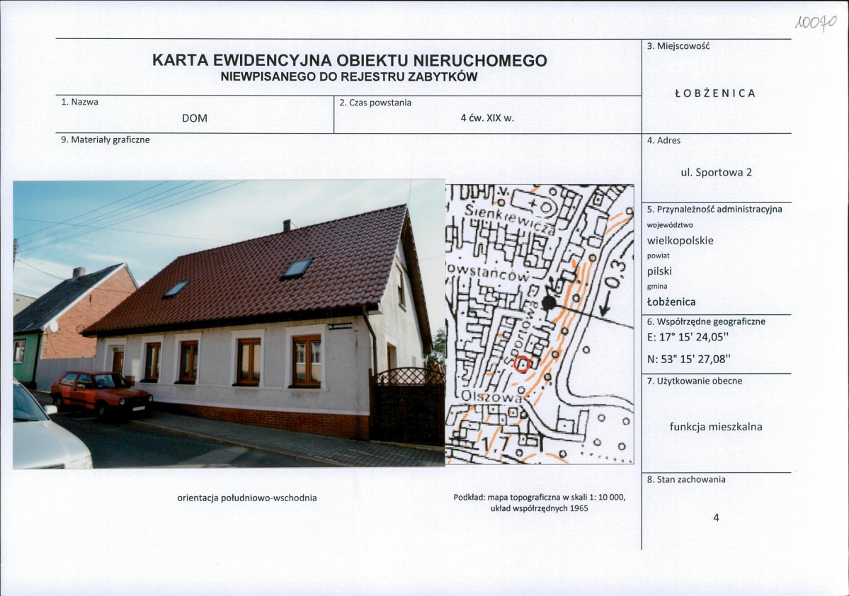 Karta obiektu niewpisanego do rejestru, skan nr 1