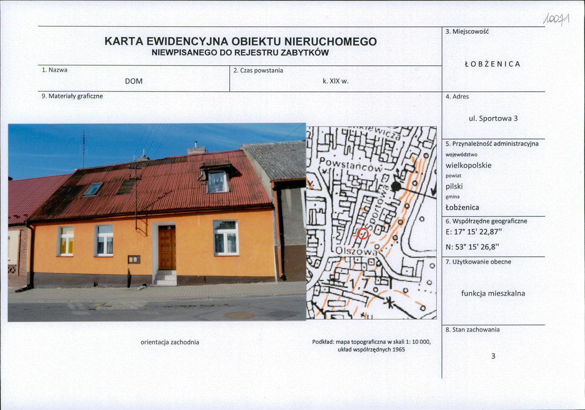 Karta obiektu niewpisanego do rejestru, skan nr 1