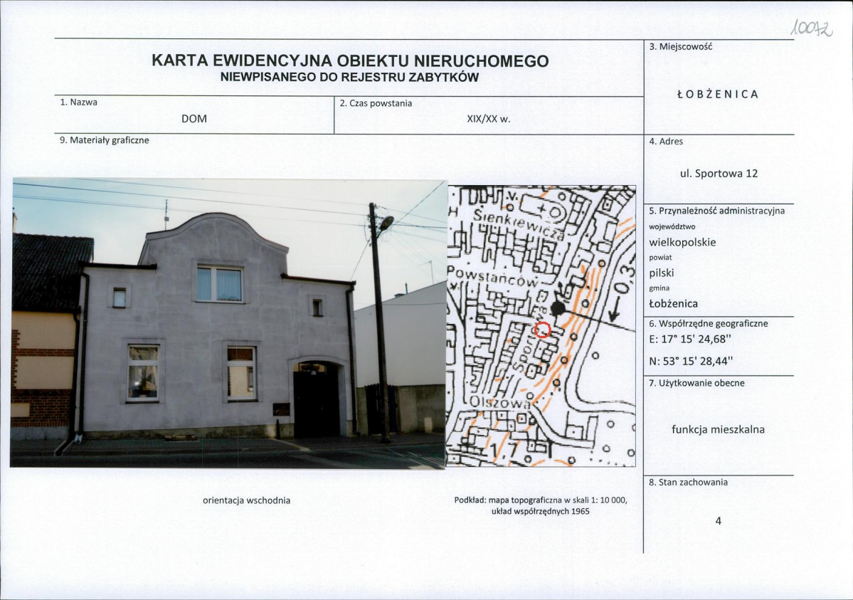 Karta obiektu niewpisanego do rejestru, skan nr 1