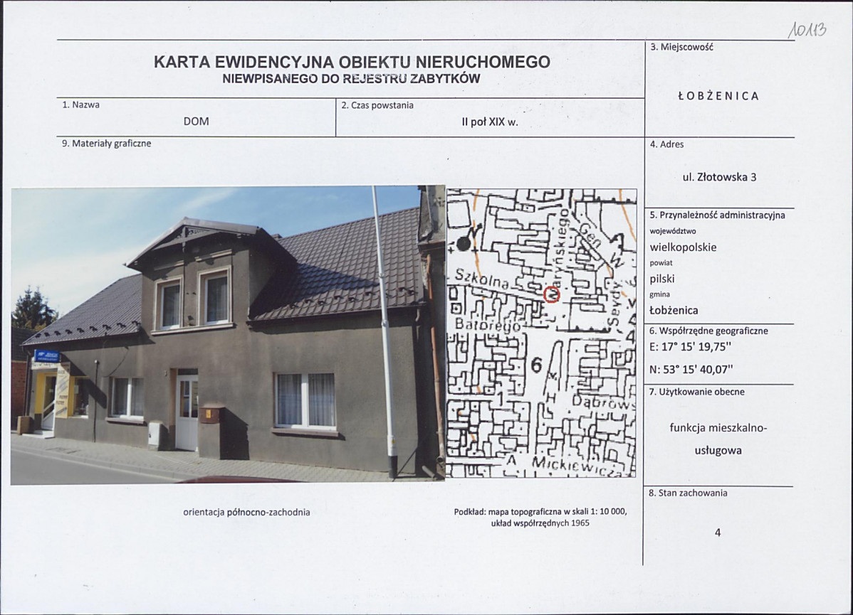 Karta obiektu niewpisanego do rejestru, skan nr 1