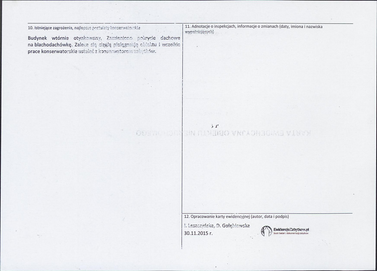 Karta obiektu niewpisanego do rejestru, skan nr 2