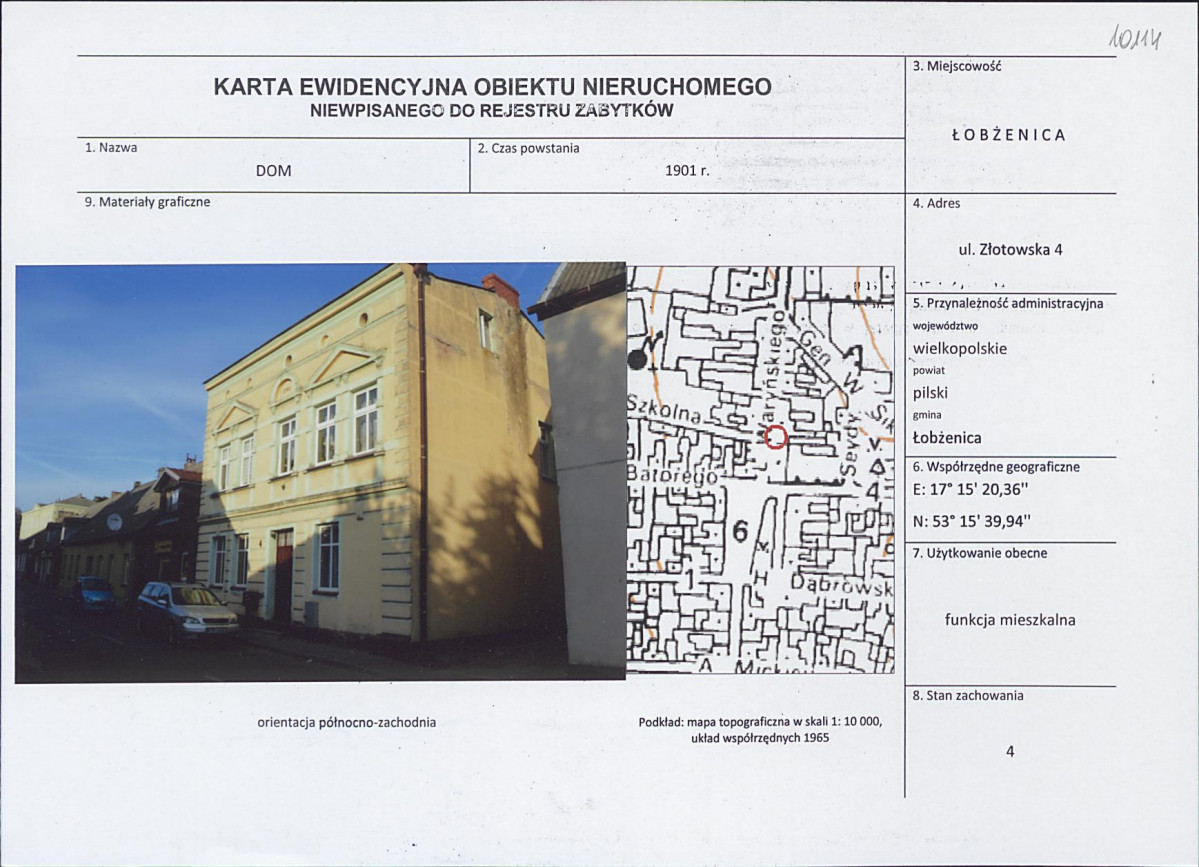 Karta obiektu niewpisanego do rejestru, skan nr 1