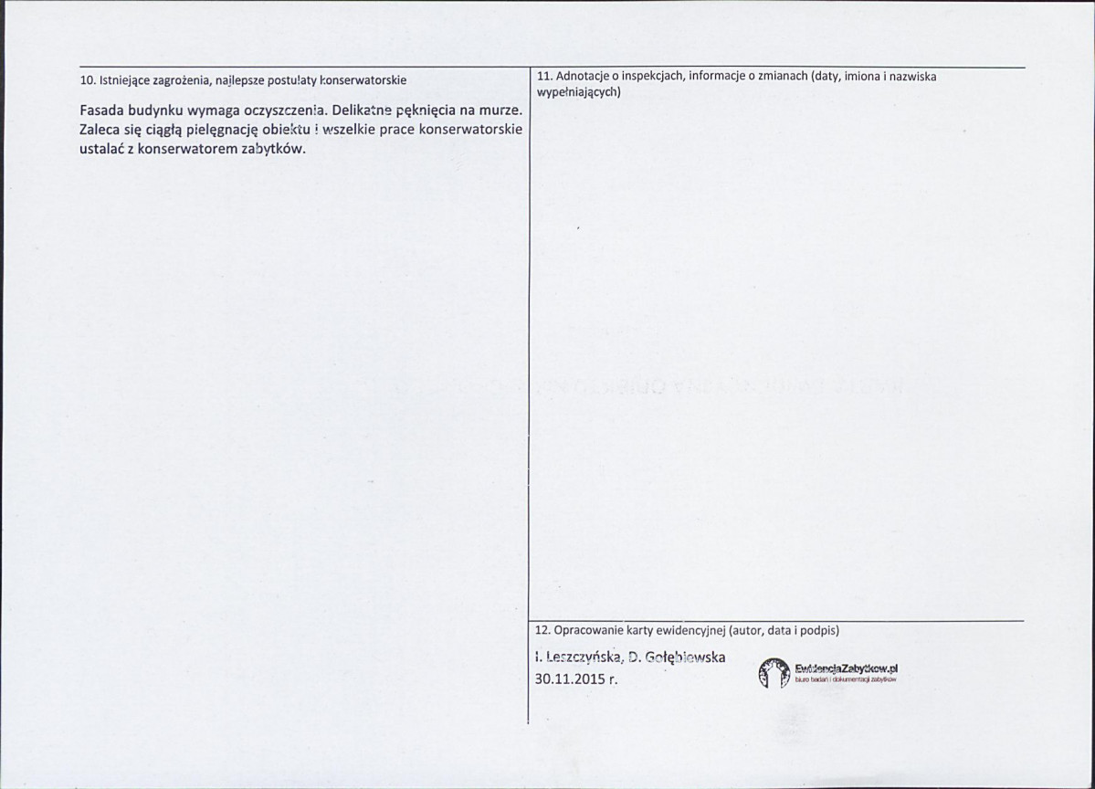 Karta obiektu niewpisanego do rejestru, skan nr 2