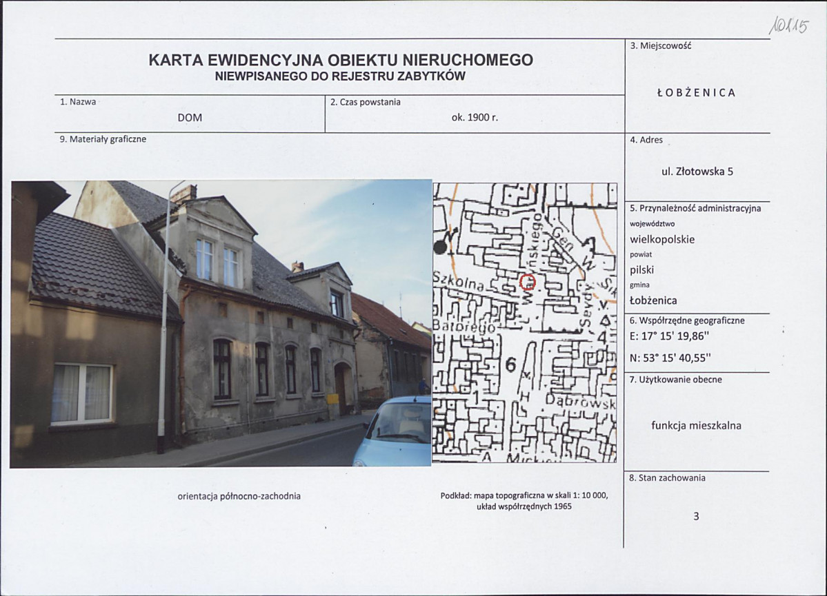 Karta obiektu niewpisanego do rejestru, skan nr 1