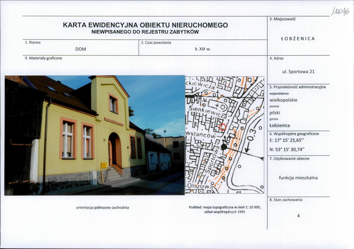 Karta obiektu niewpisanego do rejestru, skan nr 1