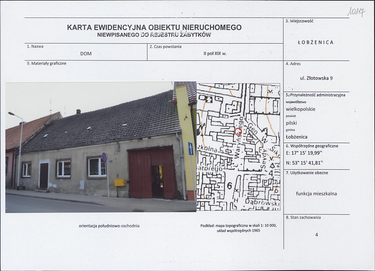 Karta obiektu niewpisanego do rejestru, skan nr 1